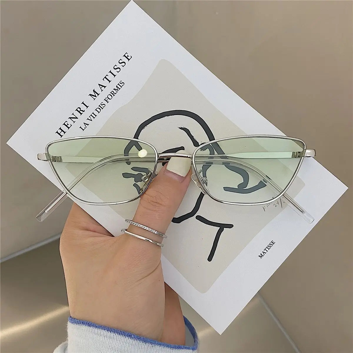 Cat Eye Sunglasses for Women Vintage Square Metal Frame