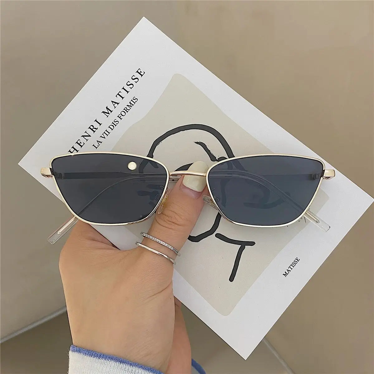Cat Eye Sunglasses for Women Vintage Square Metal Frame