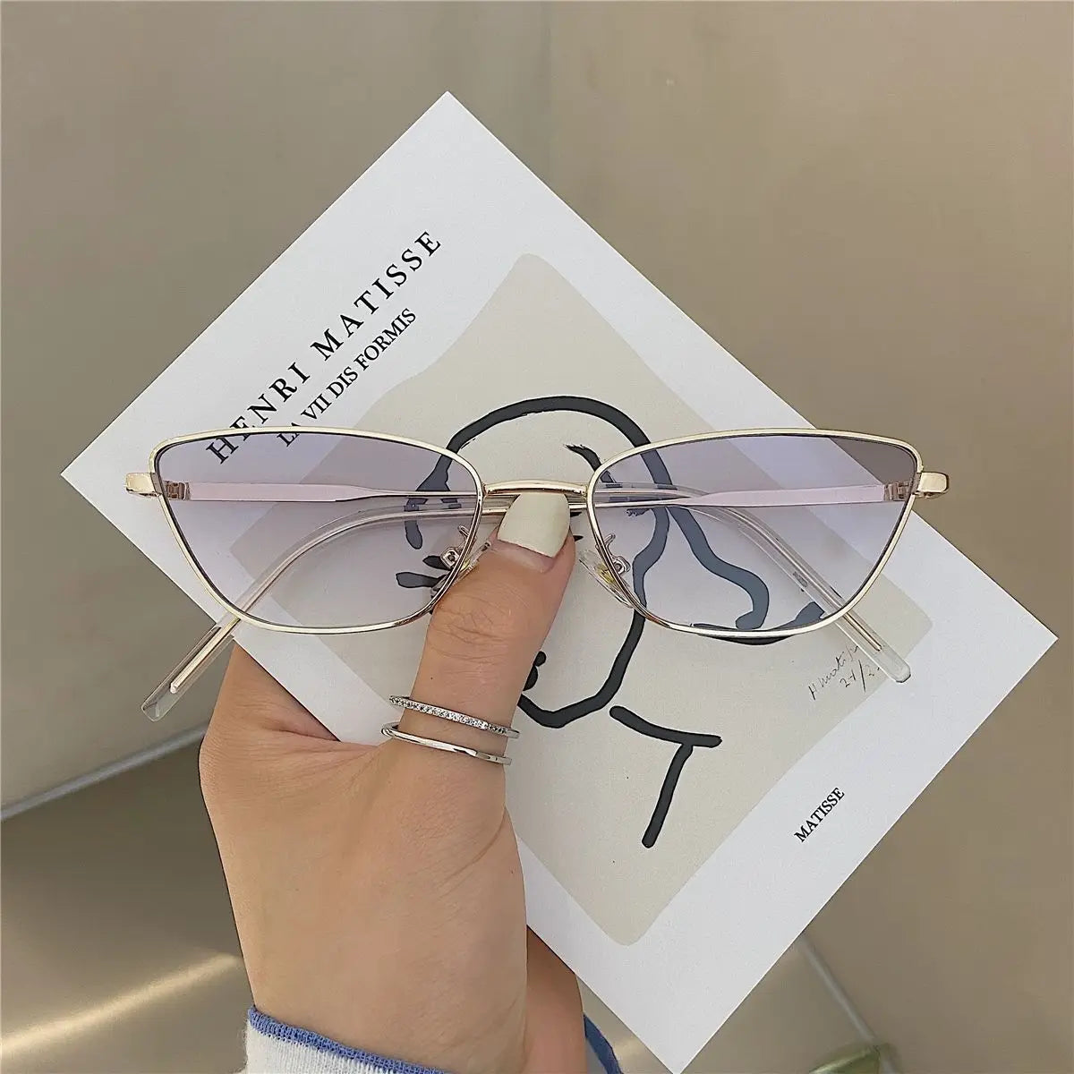 Cat Eye Sunglasses for Women Vintage Square Metal Frame