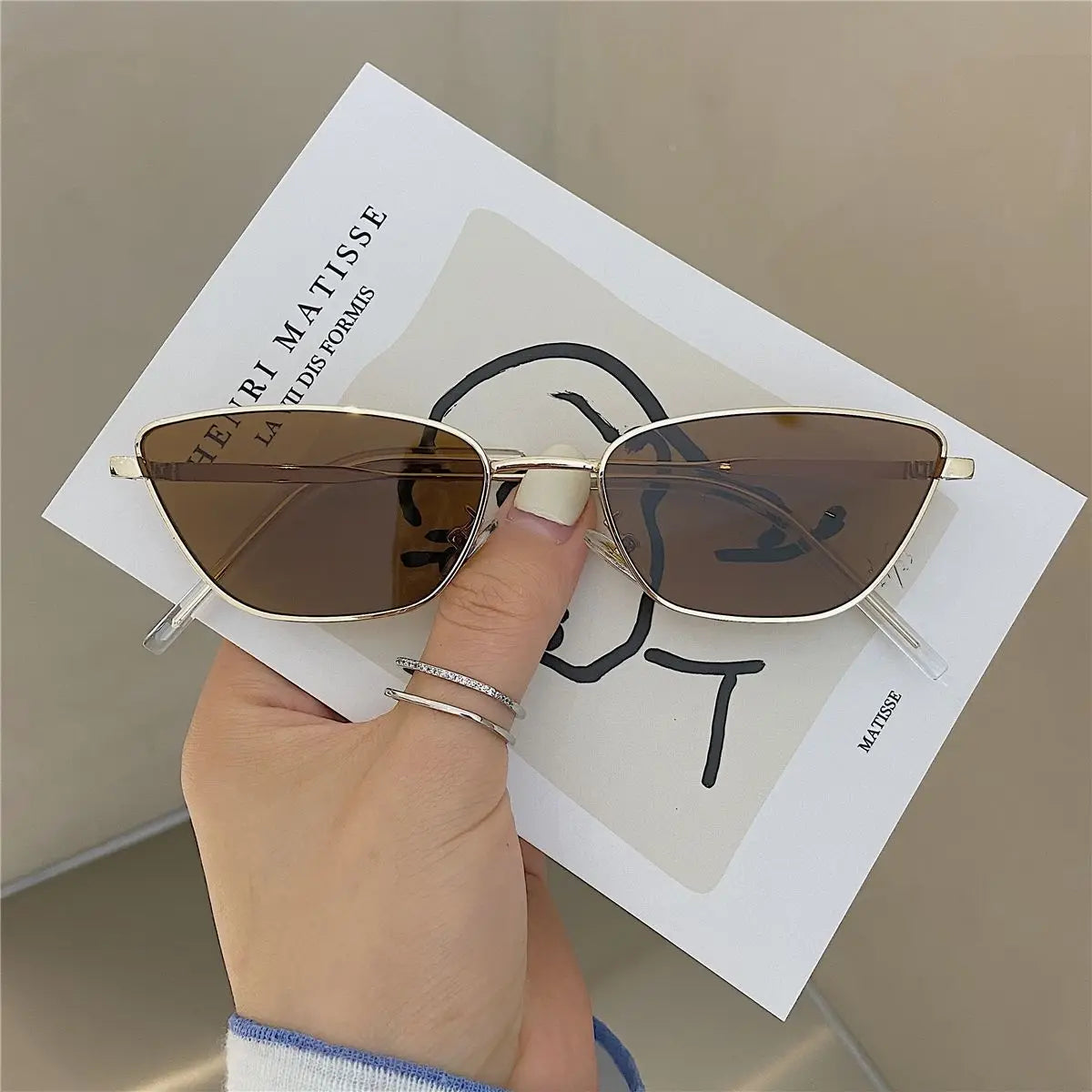 Cat Eye Sunglasses for Women Vintage Square Metal Frame