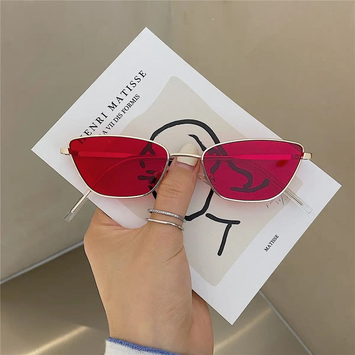 Cat Eye Sunglasses for Women Vintage Square Metal Frame