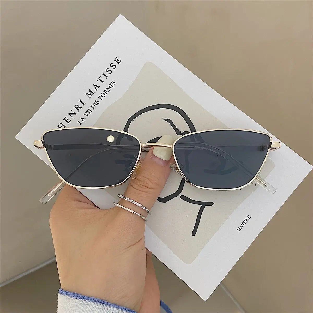Cat Eye Sunglasses for Women Vintage Square Metal Frame